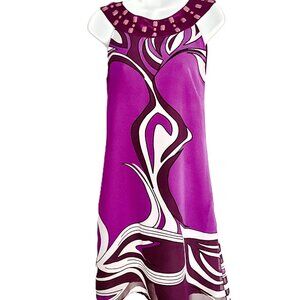 Peppercorn Silk Embellished Sheer Dress Purple Pink Print Size S